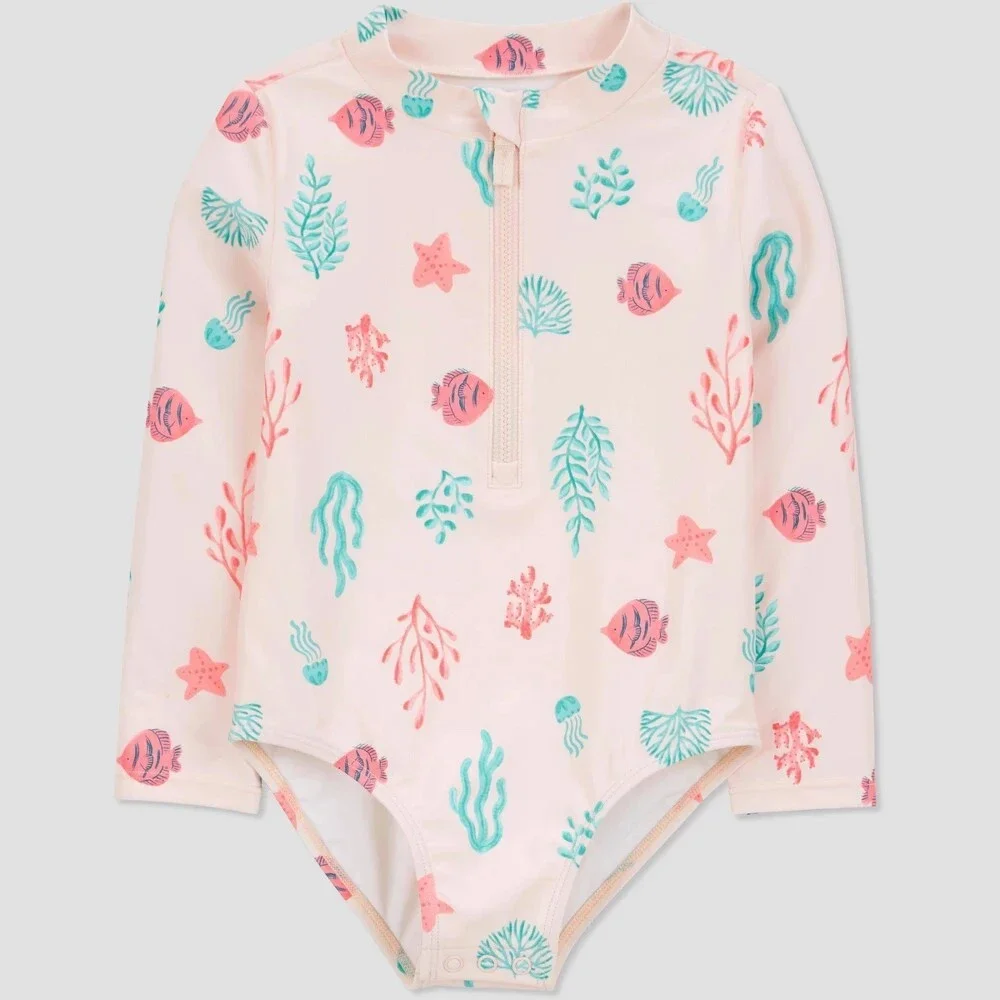 Carter's Baby Girls' Long Sleeve Starfish and Fish Rash Guard Pink 12M